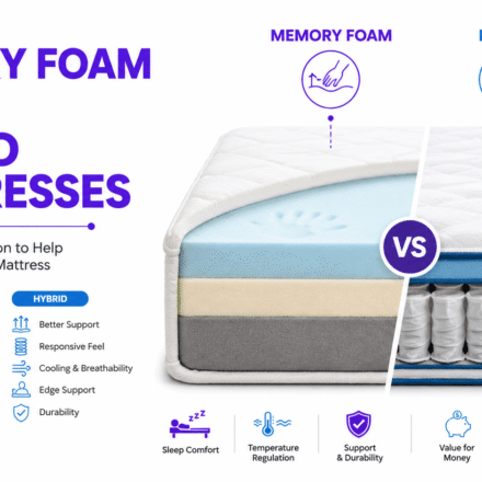 MAKE A TABLE COMPARING MEMORY FOAM VS HYBRID MATTRESSES